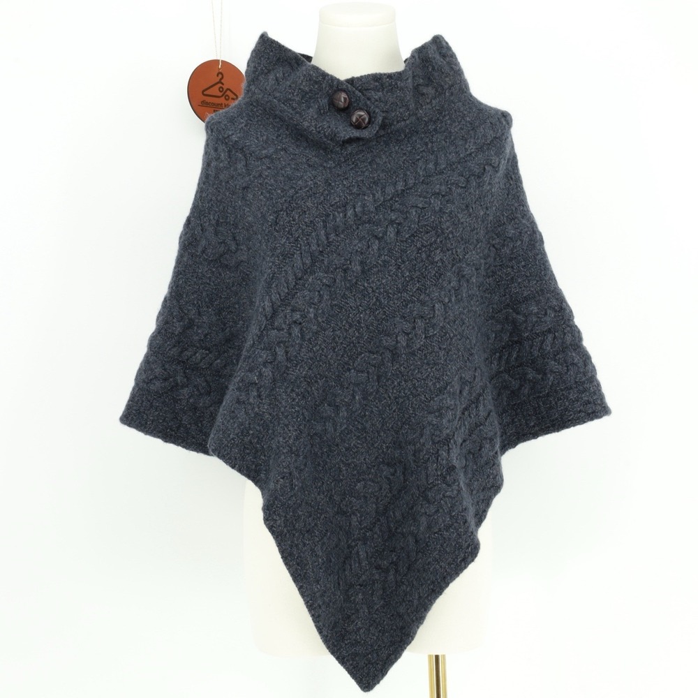 Aran Woollen Mills Cable Poncho‎ With Button Detail Merino Wool Ireland OS